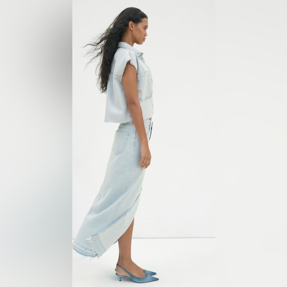 🦋NWT ZARA SLIT DENIM MIDI SKIRT SIZE XS - Picture 5 of 8